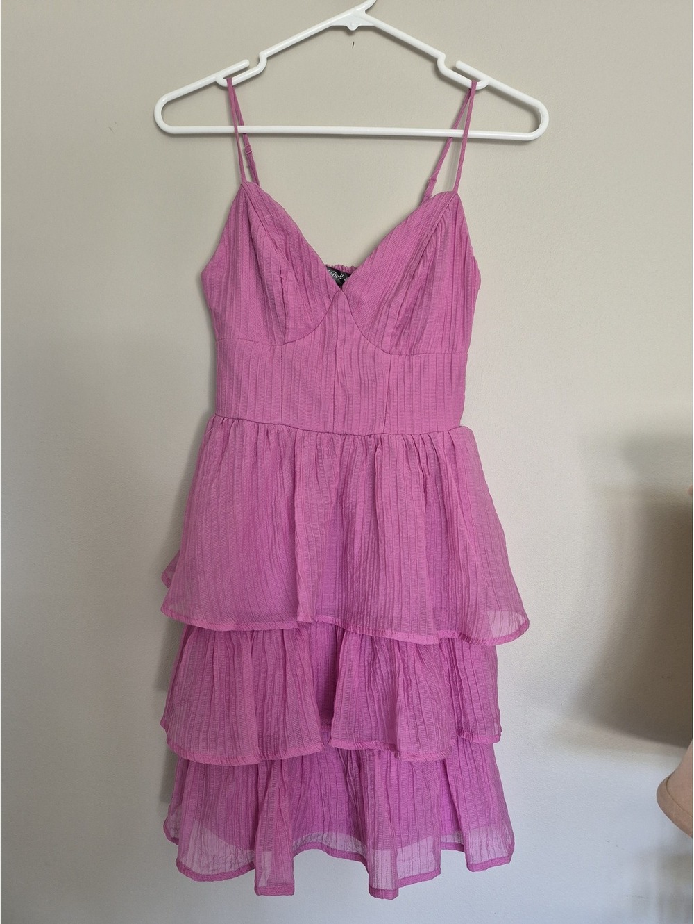 Pink Ruffle Crystal Doll Short Dress